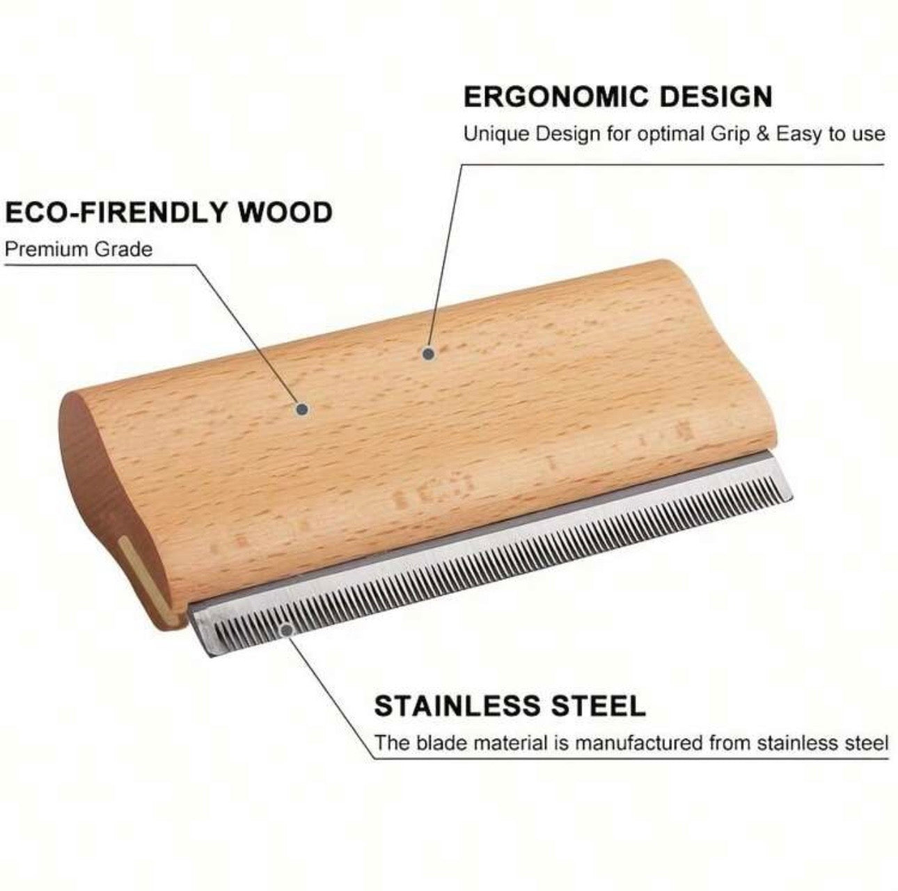 Deshedding Grooming Tool For Dogs, Cats & Horses, Ergonomic Design Wood Groom Brush, Professional Pet Groomer, Painlessly Remove For Short & Long Hair, Fur & Dirt