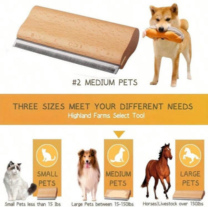 Deshedding Grooming Tool For Dogs, Cats & Horses, Ergonomic Design Wood Groom Brush, Professional Pet Groomer, Painlessly Remove For Short & Long Hair, Fur & Dirt