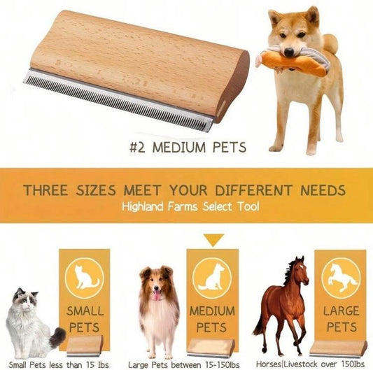 Deshedding Grooming Tool For Dogs, Cats & Horses, Ergonomic Design Wood Groom Brush, Professional Pet Groomer, Painlessly Remove For Short & Long Hair, Fur & Dirt